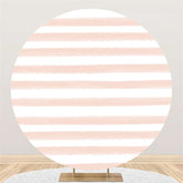 Lofaris Pink White Stripe Round Birthday Backdrop For Party